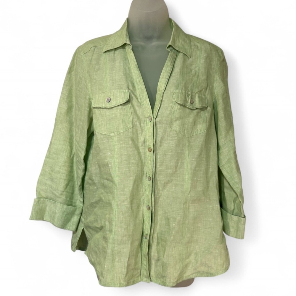 Foxcroft Green Linen Fitted Shirt